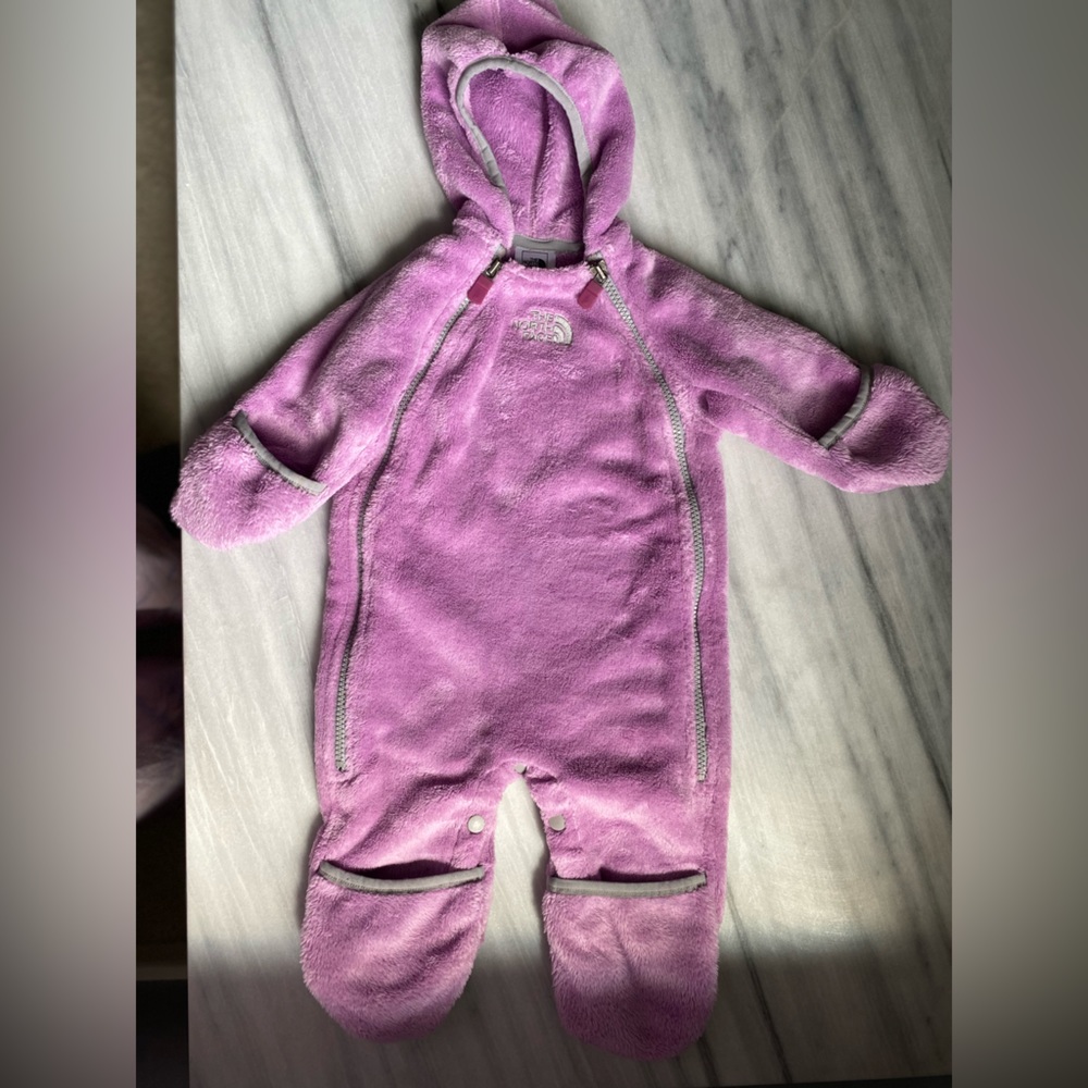 The North Face Pink Fleece Hooded Infant One-Piece Bodysuit